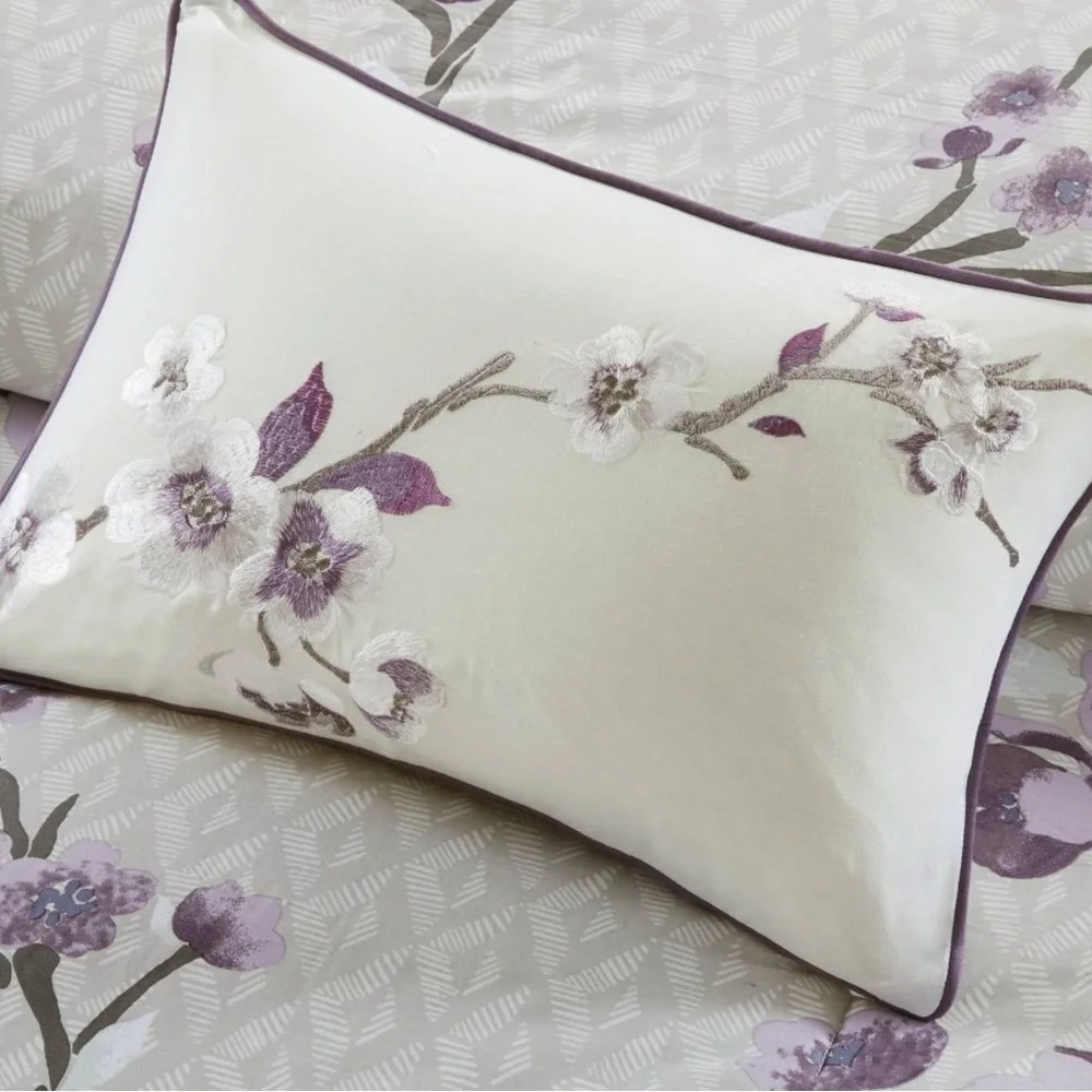 Madison Park Purple and Cream Floral Comforter Set Queen 8 piece set - Picture 10 of 10